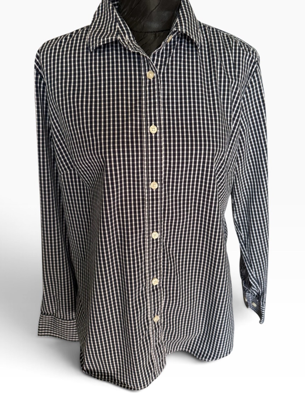 Pashartuk Women’s L Navy White Gingham Check Button Down Long Sleeve Shirt